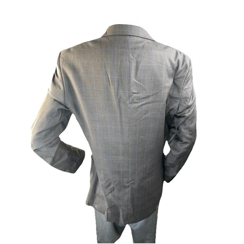 NWOT Combatant Gentleman Mens 44L Blazer Windowpane Check Slim Wool Sport Coat